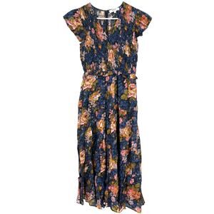 Sea New York Smocked Floral Tiered Maxi Dress Pockets Women's Size 2
